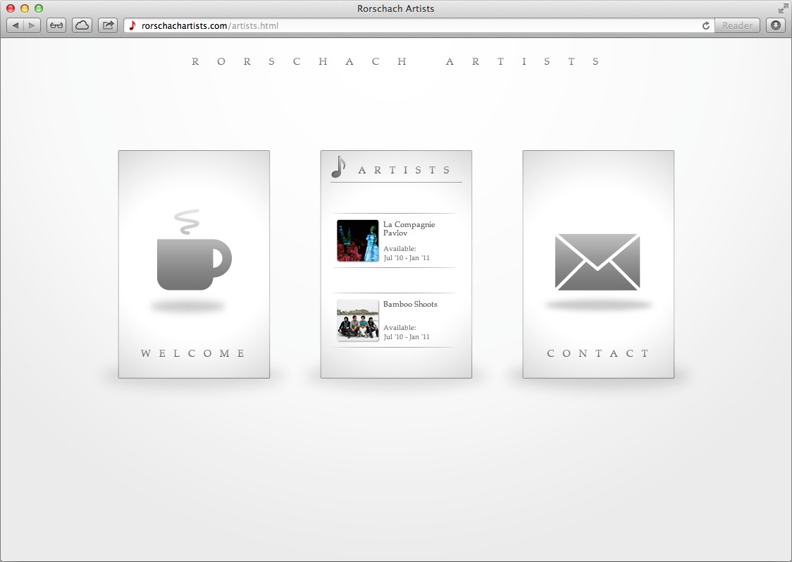 Rorschach Artists Website Screenshot